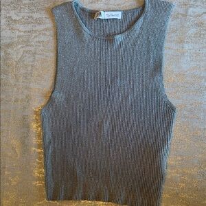 Zara Metallic Gray Ribbed Top